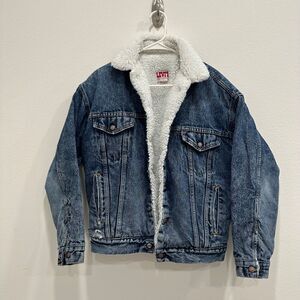 Vintage 80's Levi's 527 Trucker Sherpa Lined Denim Jacket Size Small Made In USA